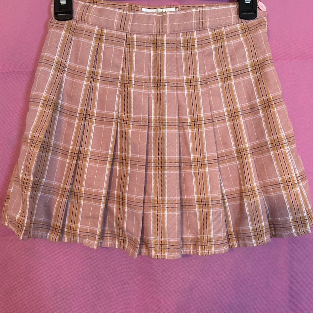 Pink and White Pleated Skater Mini Skirt